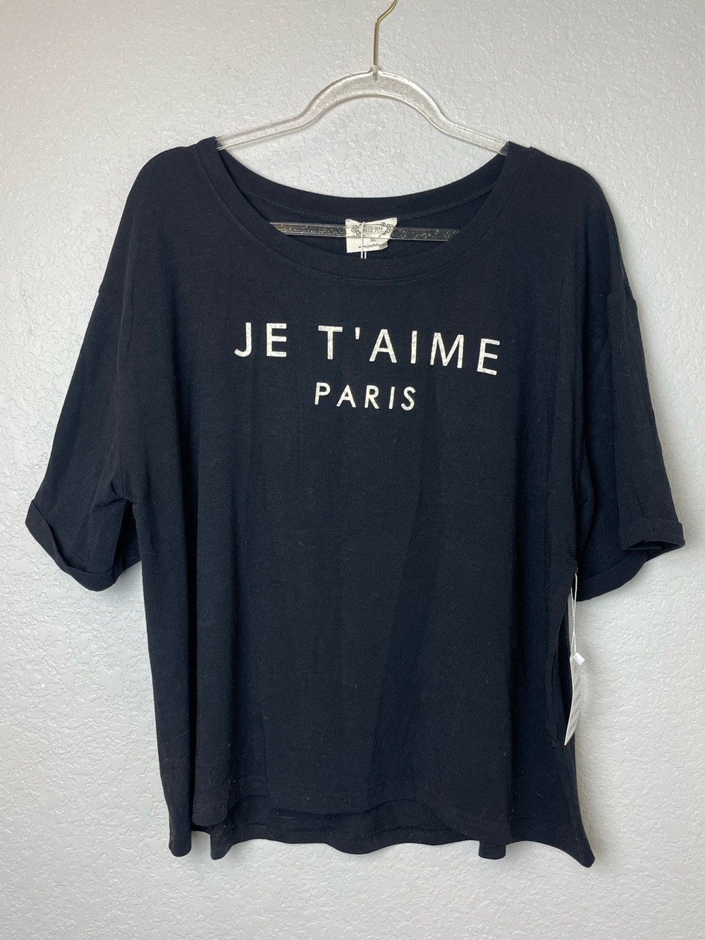 BNWT! Joyfolie Black 'Je T'aime Paris' Graphic Tee Size XL